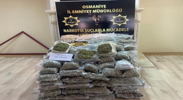 Osmaniye'de NARKO ekiplerinin operasyonunda 103 kilo 700 gram skunk uyuşturucu madde ele geçirildi 